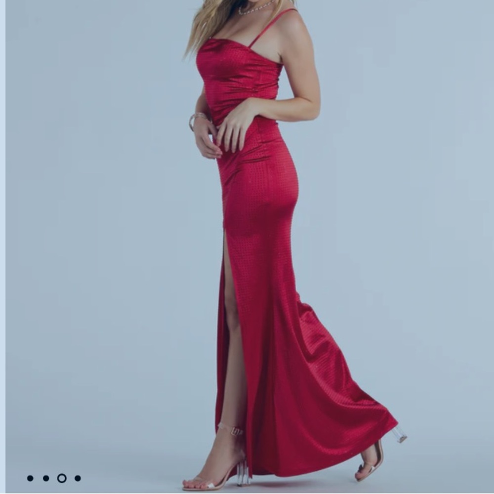 Lulus Hallie Rhinestone Satin High Slit Mermaid Dress